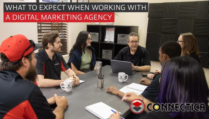 digital marketing specialists sitting around a table
