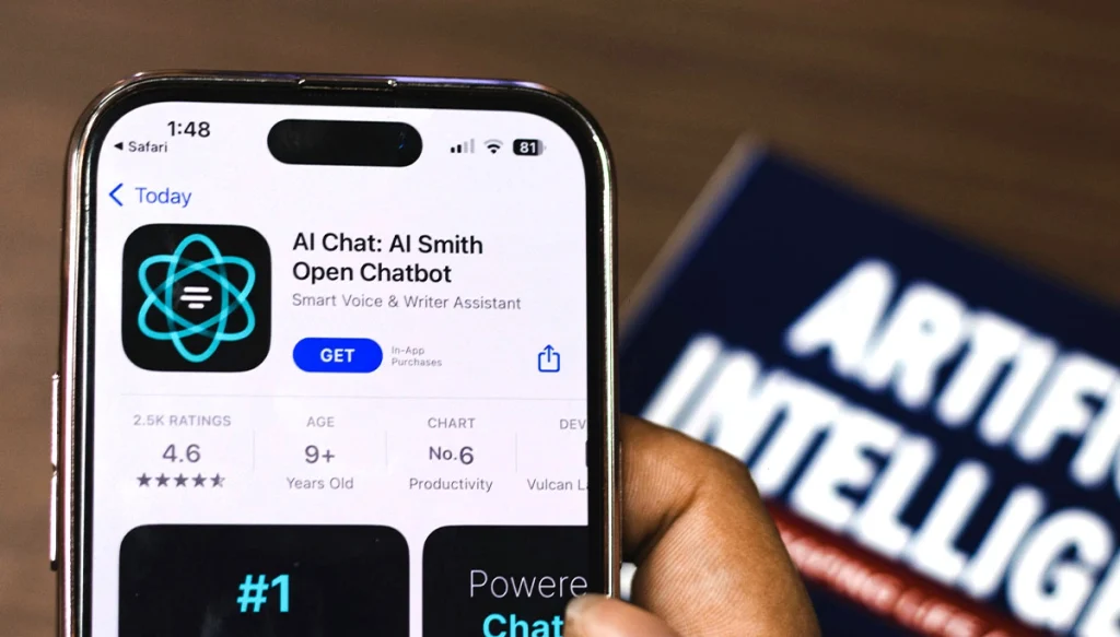 smart phone displaing app logo for an ai chat bot