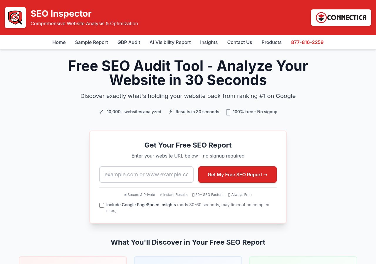 SEO Audit Tool website designed by Connectica